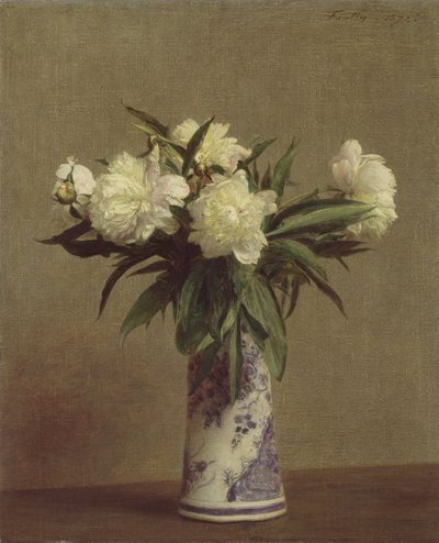Peonías en un jarrón azul y blanco de Ignace Henri Jean Fantin Latour