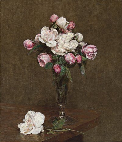 Rosas rosadas y blancas en una copa de champán, 1874 de Ignace Henri Jean Fantin Latour