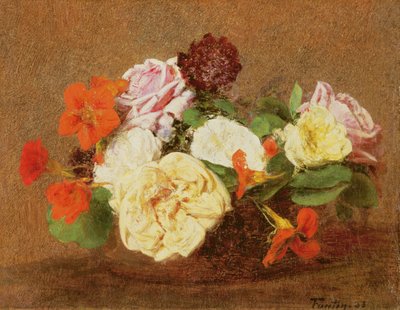 Rosas y Capuchinas en un Jarrón, 1883 de Ignace Henri Jean Fantin Latour