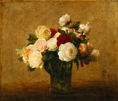 Rosas en un jarrón de vidrio de Ignace Henri Jean Fantin Latour