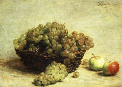 Naturaleza Muerta, Uvas y Manzanas en una Cesta, 1880 de Ignace Henri Jean Fantin Latour