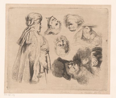 Composición con hombre oriental, mujer con niño y cuatro cabezas de hombres de Ignace Joseph de Claussin (attributed to)