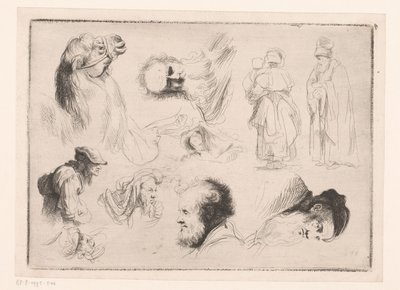 Composición con cabezas de diferentes hombres y un camello y dos figuras de pie de Ignace Joseph de Claussin (attributed to)