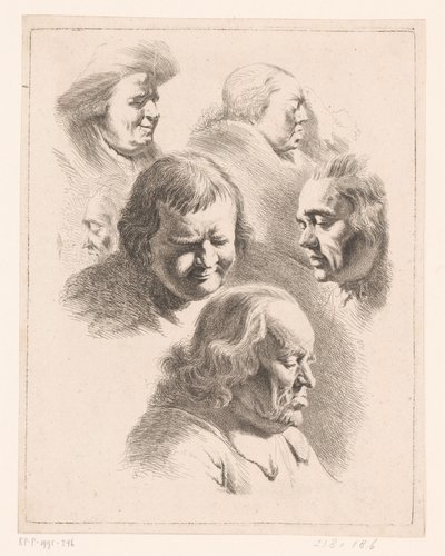 Composición con seis cabezas de hombres y mujeres con los ojos cerrados. de Ignace Joseph de Claussin (attributed to)