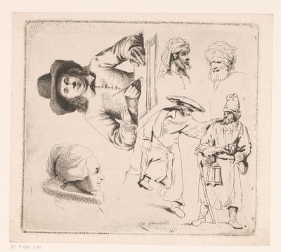 Composición con un hombre que escribe, una cabeza de mujer y cuatro figuras masculinas de Ignace Joseph de Claussin
