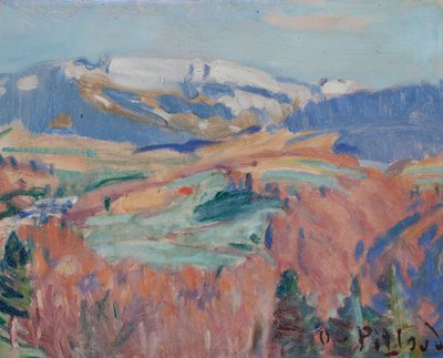 Paisaje de Friburgo en otoño (óleo sobre cartón) de Ignace Nazaire Oswald Pilloud