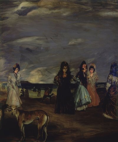(Mujeres con mantillas y perro en primer plano) – Siglo XX de Ignacio Zuloaga y Zabaleta