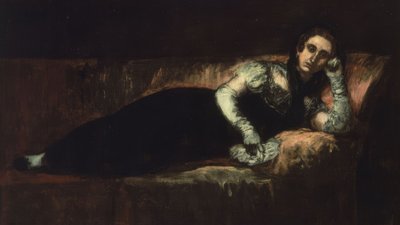 Mujer recostada con mantilla en la cabeza y guantes de Ignacio Zuloaga y Zabaleta