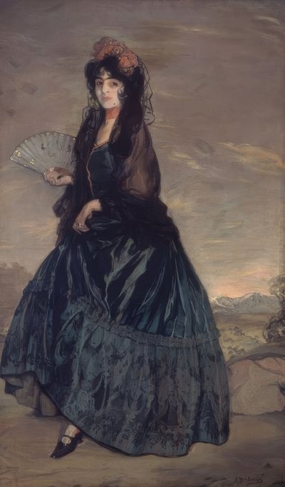 Mujer con mantilla, flores y abanico de Ignacio Zuloaga y Zabaleta
