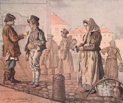 Vendedora de leche en la calle de la serie Estos son nuestros pueblos, 1842 de Ignati Stepanovich Shchedrovsky