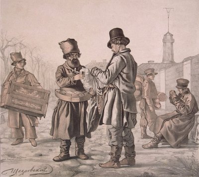 Vendedor de Sbiten en la calle de la serie Estos son nuestros pueblos, 1842 de Ignati Stepanovich Shchedrovsky