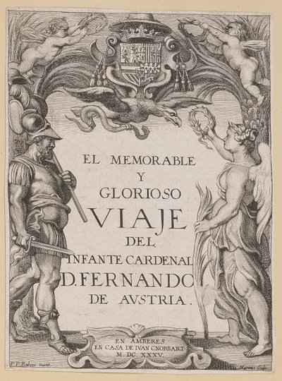 Página de título para D. De Aedo y Gallert, El...Viaje del Infante Cardenal... de Ignatius Cornelis Marinus after Sir Peter Paul Rubens