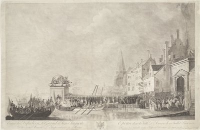 Aankomst van Napoleon en Josephine te Antwerpen, 1803 Entrada de Napoleón el Grande y su esposo Augusto en la ciudad de Amberes el 18 de julio de 1803 (título sobre el objeto) de Ignatius Joseph van den Berghe
