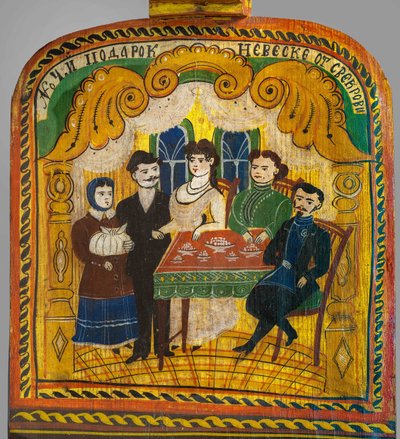Regalo de boda de la suegra a la novia. Pintura de una rueca de Ignaty Andreyevich Mazin