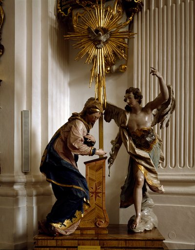 La Anunciación, escultura de madera por Ignaz Guenther (1763-1764) Abadía de San Pedro y San Pablo, Weyarn, Alemania de Ignaz  Gunther