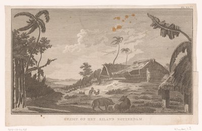 Vista de la isla de Nomuka en el Océano Pacífico desde tierra Ver en la isla de Rotterdam (título sobre el objeto) de Ignaz Sebastian Klauber (possibly)