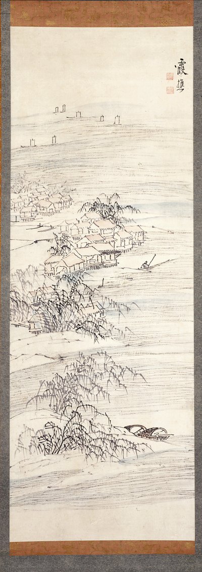 River Village And Fishing Pleasure (color y tinta sobre papel) de Ike no Taiga
