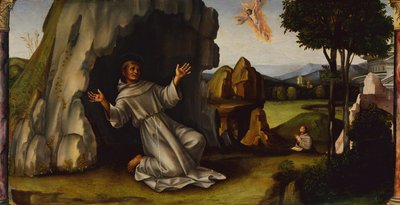 San Francisco recibiendo los estigmas, c.1450-1517 (óleo sobre madera) de Il  Francia