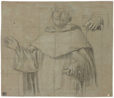 Un santo dominicano, quizás San Pedro Mártir, medio cuerpo, sosteniendo un libro de Il Sassoferrato