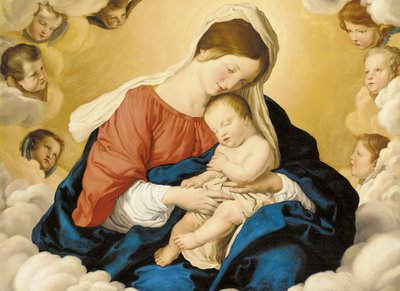 La Madonna y el Niño en gloria con querubines de Il Sassoferrato