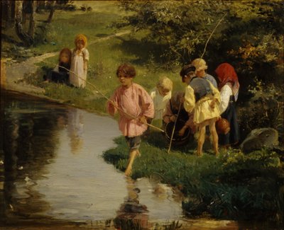 Niños pescando, 1882 de Illarion Mikhailovich Pryanishnikov