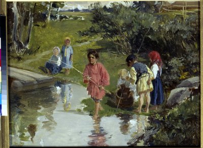 Niños pescando por Pryanishnikov, Illarion Mikhailovich (1840-1894) de Illarion Mikhailovich Pryanishnikov