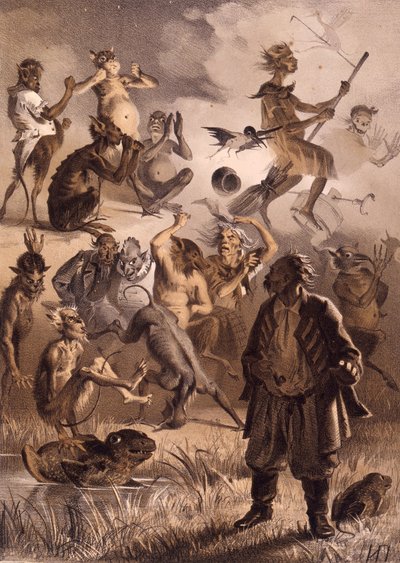 Ilustración para el cuento La carta perdida de Noches en una granja cerca de Dikanka de Nikolai Gogol de Illarion Mikhailovich Pryanishnikov