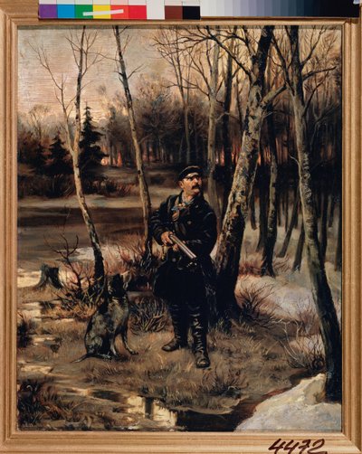 Woodcock Hunting - Woodcock Shooting - Pintura de Illarion Mikhailovich Pryanishnikov (1840-1894), óleo sobre lienzo de Illarion Mikhailovich Pryanishnikov