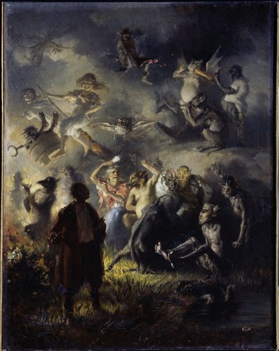 Noche en el Monte Calvo. Celebración del solsticio de verano, la fiesta eslava de Ivan Kupala (equivalente al día de San Juan), que mezcla figuras tradicionales paganas con la tradición cristiana ortodoxa. Pintura de de Illarion Mikhailovich Pryanishnikov