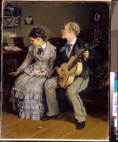 Romance despiadado. (Romance despiadado). Pintura de Ilarion Mikhailovich Pryanishnikov (1840-1894), óleo sobre lienzo de Illarion Mikhailovich Pryanishnikov