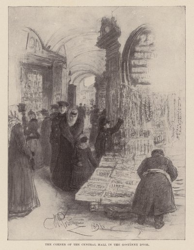 La esquina de la Sala Central en el Gostinny Dvor (grabado) de Ilya Efimovich (after) Repin