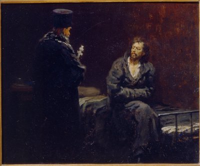 Antes de la confesión. Pintura de Ilya Yefimovich Repin (Ilia Repin) (1844-1930), óleo sobre lienzo de Ilya Efimovich Repin