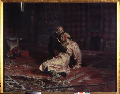 Iván IV el Terrible (1530-1584) abraza a su hijo Iván Ivanovich (1554-1581) a quien acaba de herir de muerte durante una discusión, viernes 16 de noviembre de 1581. Pintura de Ilya Yefimovich Repin (Ilia Repin) (1844-1930) , óleo sobre lienzo de Ilya Efimovich Repin