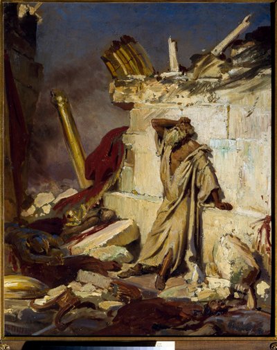 "" Jeremie de luto por la destrucción de Jerusalén "" Pintura de Ilya Yefimovich Repin (Ilia Repin) (1844-1930) 1870, Dim 91,3x75 cm Galería Estatal Tretyakov, Moscú de Ilya Efimovich Repin