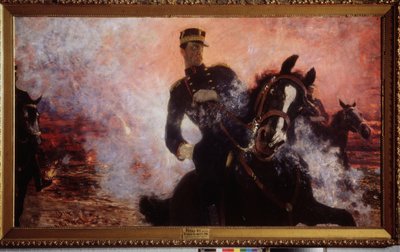 El rey Alberto I de Bélgica (1875-1934) durante la explosión de la presa en 1914. Pintura de Ilya Yefimovich Repin (Ilia Repin) (1844-1930), óleo sobre lienzo de Ilya Efimovich Repin