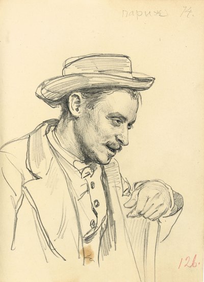 Hombre con sombrero de perfil de Ilya Efimovich Repin