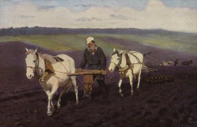 El escritor ruso León Tolstói arando en los campos, c.1887 de Ilya Efimovich Repin