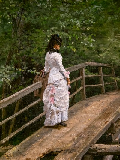 PAISAJE DE VERANO. VERA REPINE EN UN PEQUEÑO PUENTE EN ABRAMTSEVO de Ilya Efimovich Repin