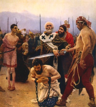 San Nicolás salvando a tres inocentes de la ejecución, c. 1888 de Ilya Efimovich Repin