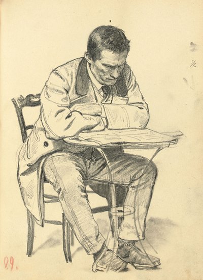 Estudio para "Un café parisino": Hombre sentado en una mesa de café, leyendo un periódico de Ilya Efimovich Repin