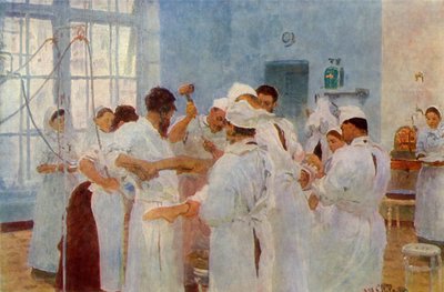 Cirujano Yevgeni Vasilyevich Pavlov 1845-1916 en el quirófano de Ilya Efimovich Repin