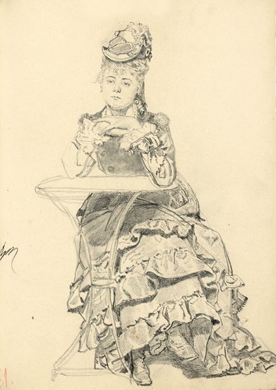 Mujer sentada en una mesa de café, c. 1872-1875 de Ilya Efimovich Repin
