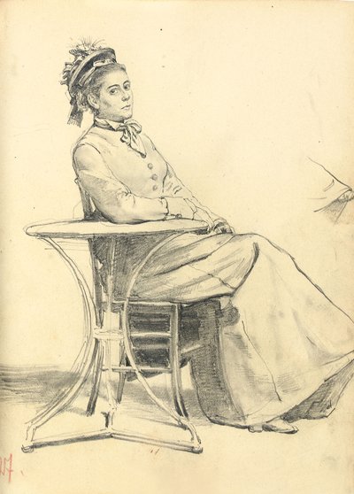 Mujer sentada en una mesa de café, c. 1872-1875 de Ilya Efimovich Repin