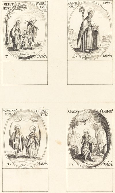 Regreso de Egipto; San Apolinario; San Julián y Basilisa; San Pablo Ermitaño de Imitator of Jacques Callot