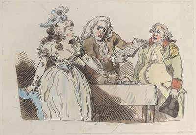Una joven heredera se prepara para firmar un documento, 1780-1800 de Imitator of Thomas Rowlandson.