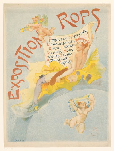 Cartel para una exposición de obras de Felicien Rops
Exposición Rops (título en el objeto) de Imprimerie Crété