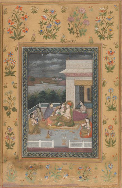 Una Pareja en una Terraza Rodeada de Asistentes y Músicos de Indian 18th Century