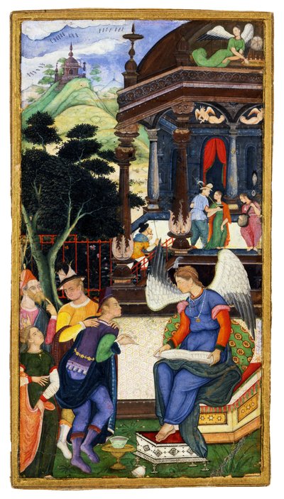 Un ángel conversando con un grupo de europeos, c. 1610 de Indian Art