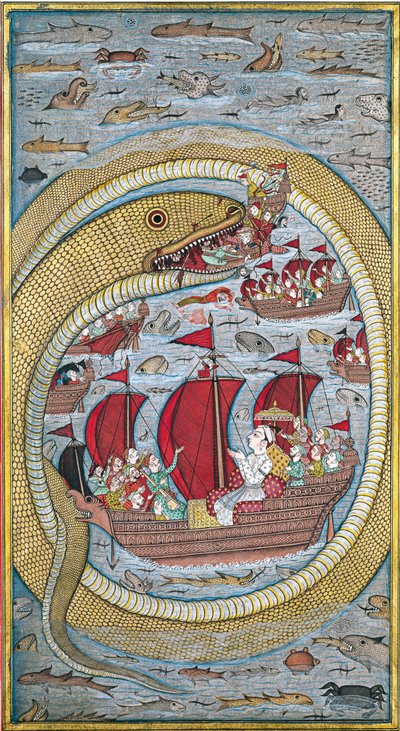 Serpiente marina se traga la flota real, 1670 de Indian Art