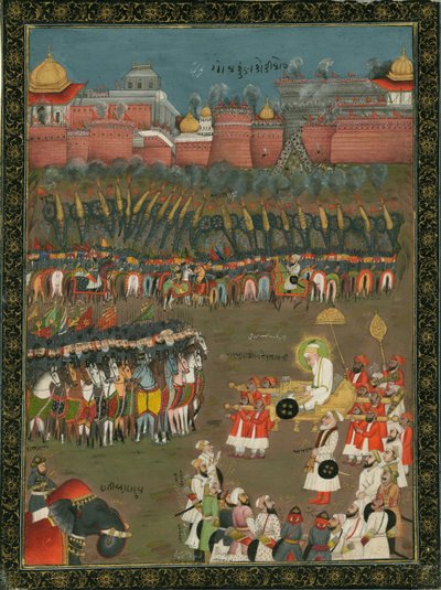 La conquista de Golkonda por el emperador mogol Aurangzeb en 1687, ca 1760 de Indian Art